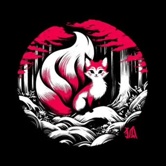 Kitsune Forest Matte Sticker - Adorable Cryptids - Fox - Cryptid - Mystical Creature - Unique - Japanese Artwork