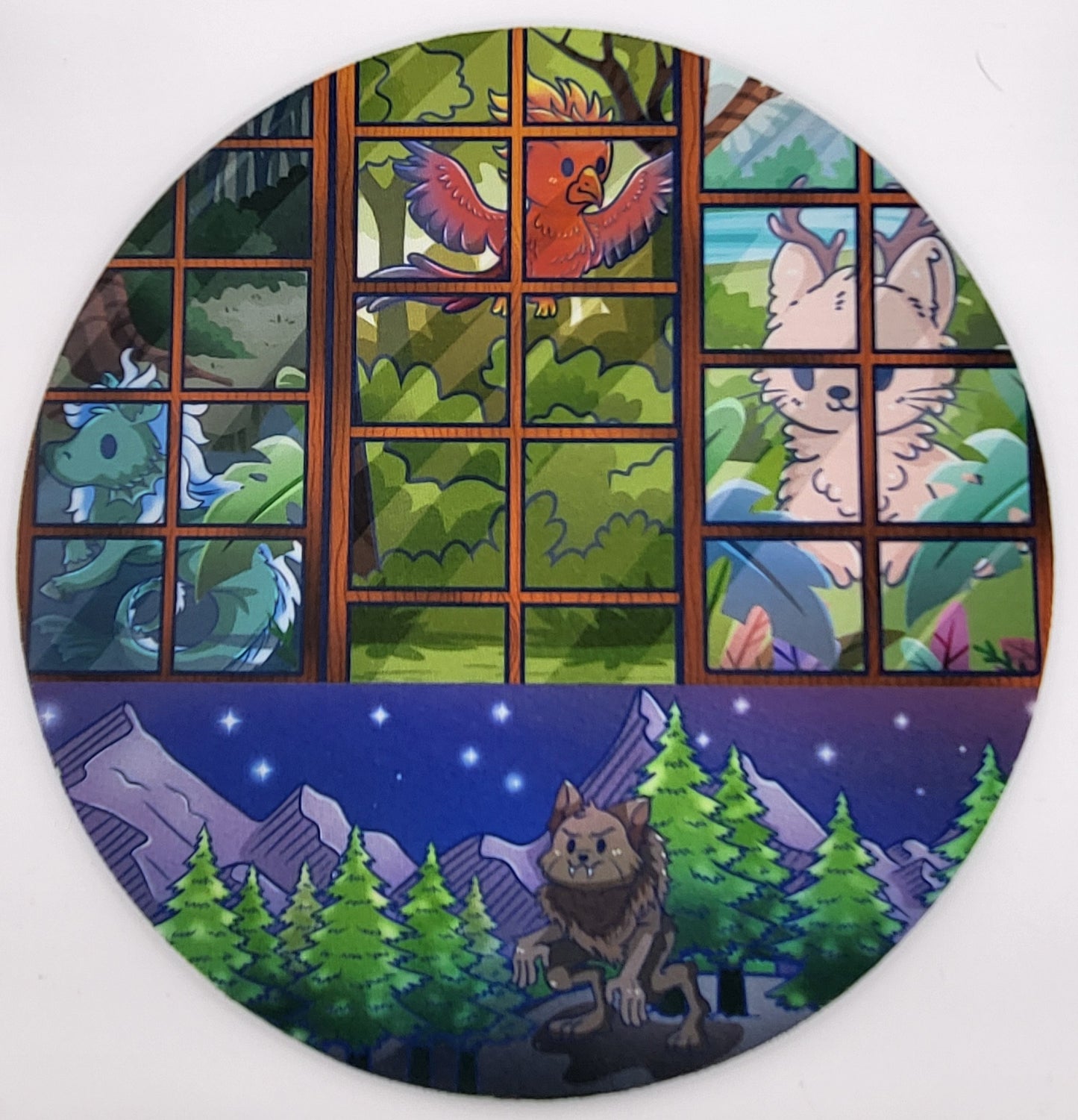 Adorable Cryptids - 4 Panel Design Mouse Pad - Beast of Bray Rd, Kelpie, Jackalope, Phoenix
